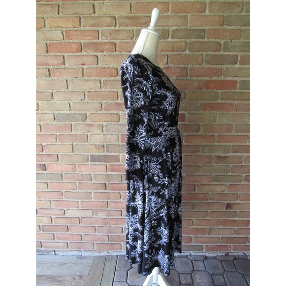 Anne Klein Paisley Midi Dress Size 4 Floral 3/4 Sleeve Jersey Tie Waist Wrap - Picture 11 of 16